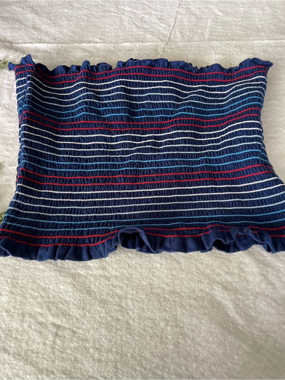 Arizona Jean Company Navy Striped Smocked Tube Crop Top - Picture 3 of 3